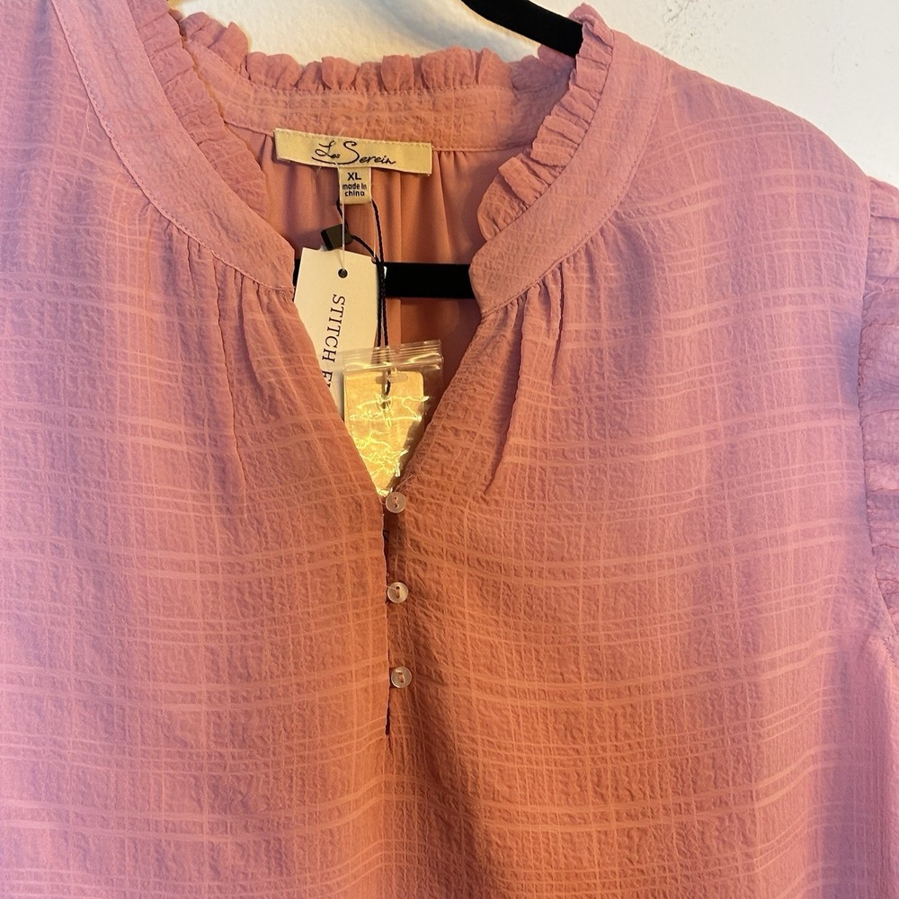 Les Serein Pink Ruffle Sleeve Blouse Women's XL V-Neck Flutter Top New with Tags - Picture 4 of 12